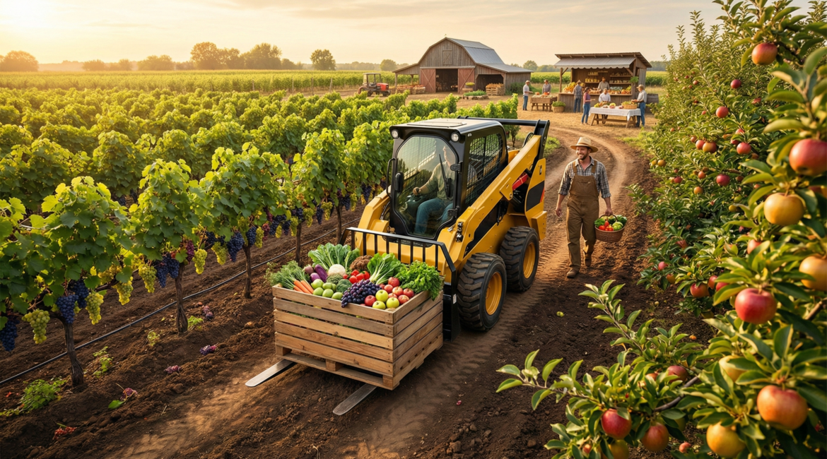 compact equipment harvests with compact skid steer