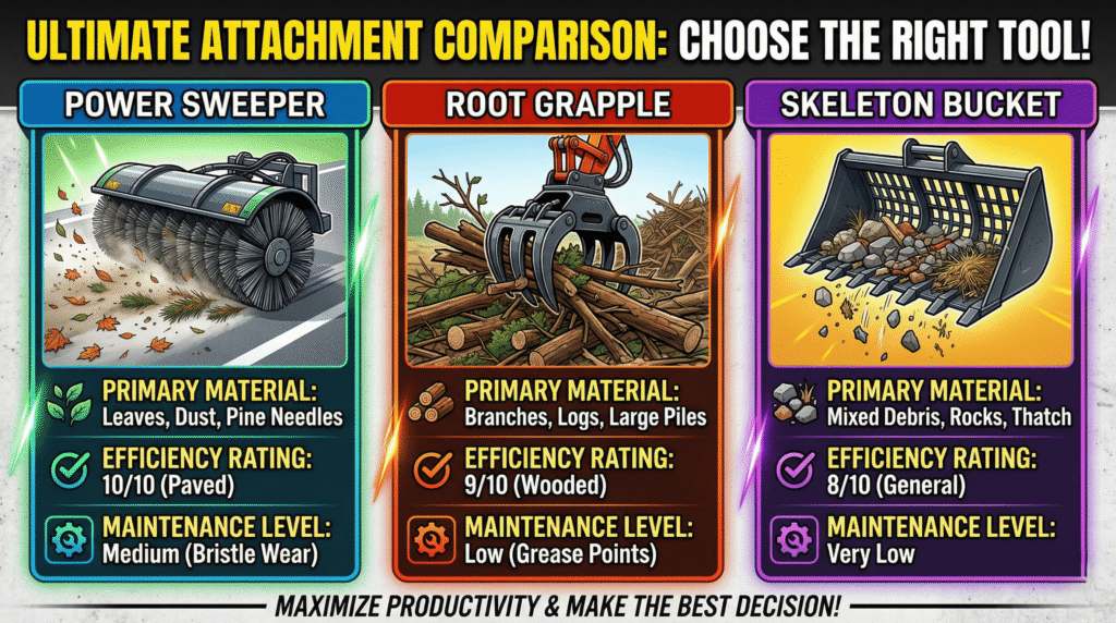 Skid Steer Attachments Sweepers Grapples Buckets Comparison