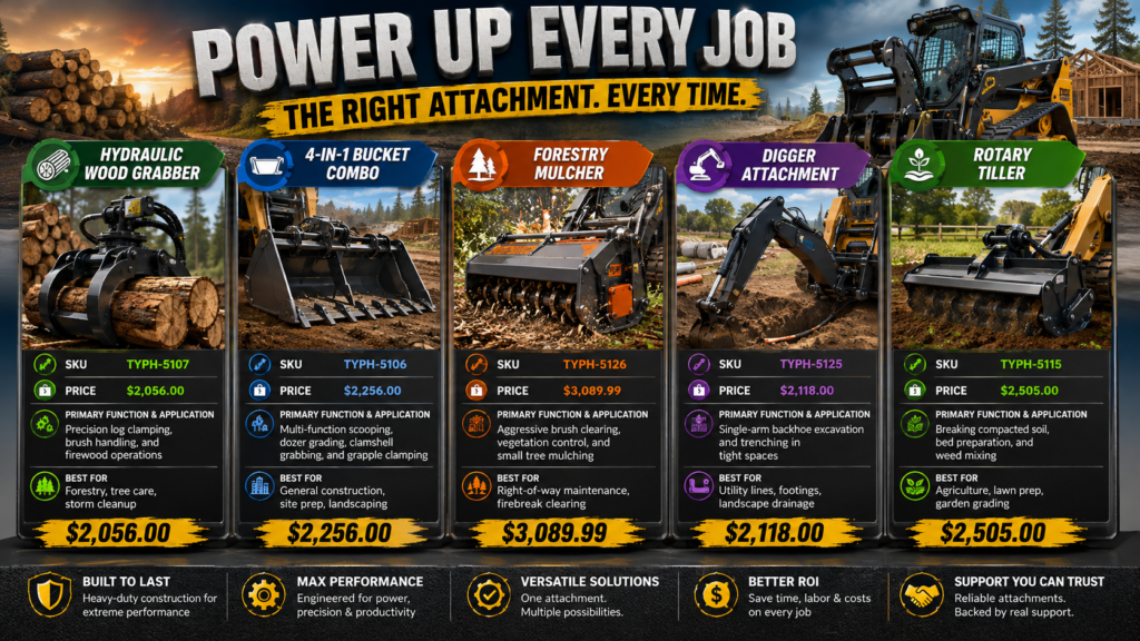 Mini Skid Steer Grapple Attachment table