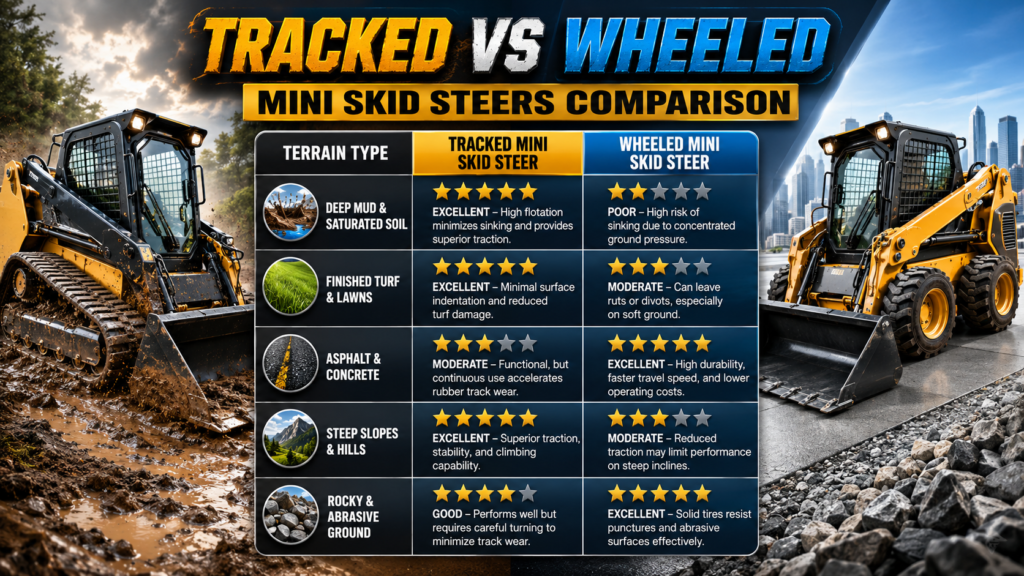 Tracked vs Wheeled Mini Skid Steers Table