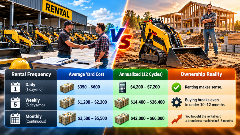 mini skid steer rental vs buying Costs